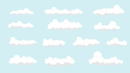 Cloud set, set of white cartoon clouds, white clouds collection flat style easy to edit, cloud sky nature element decoration vector illustration. 
