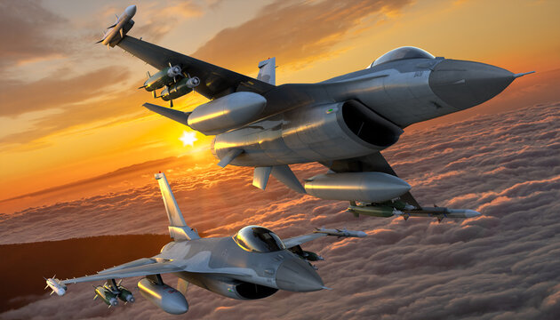 Lockheed Martin F-16  flying in close formation