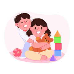 Siblings are playing with each other Sister and brother characters vector illustration.