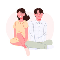 A young couple is sitting amicably. Newlyweds vector illustration.