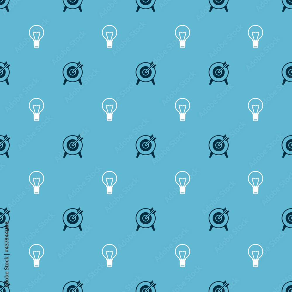 Poster set target and light bulb on seamless pattern. vector