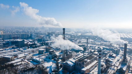 Obraz premium aerial view of factory pipes pollution problems