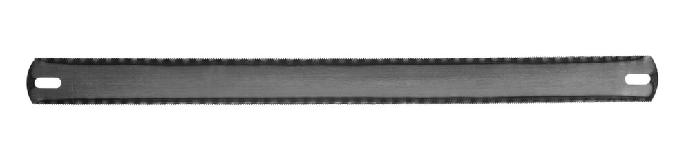 Metal hacksaw blade isolated on white background.