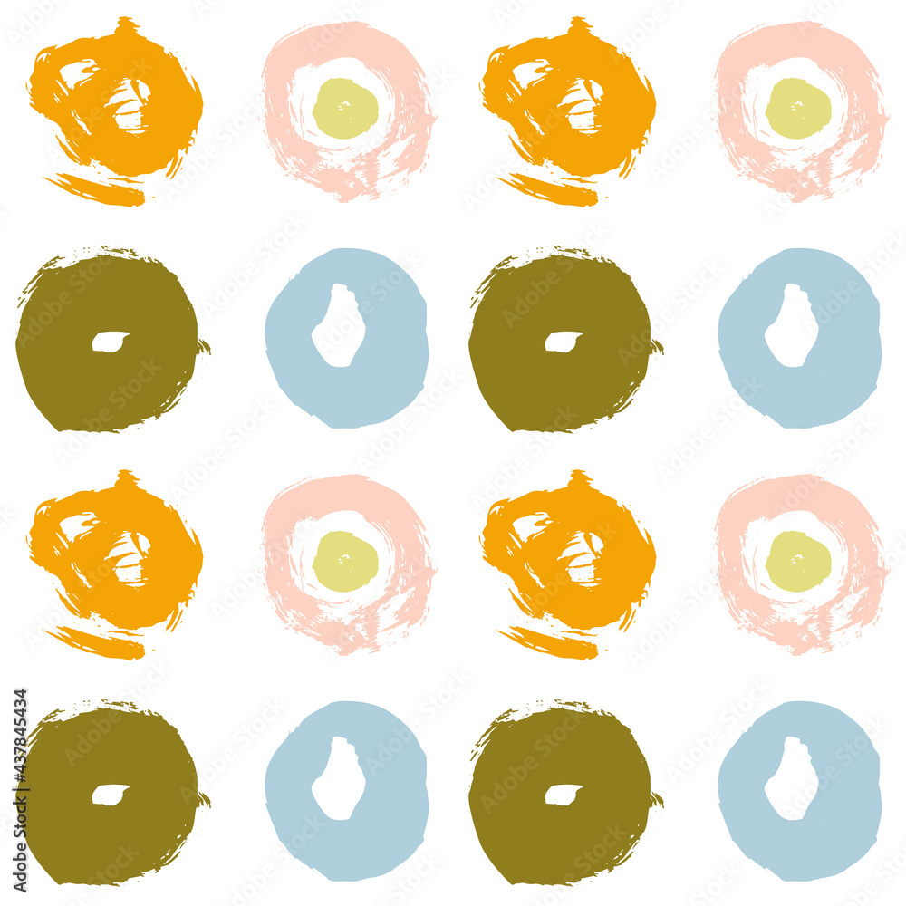 Poster painted circles background. acrylic paint or ink rounded hand painted brush strokes. vector seamless