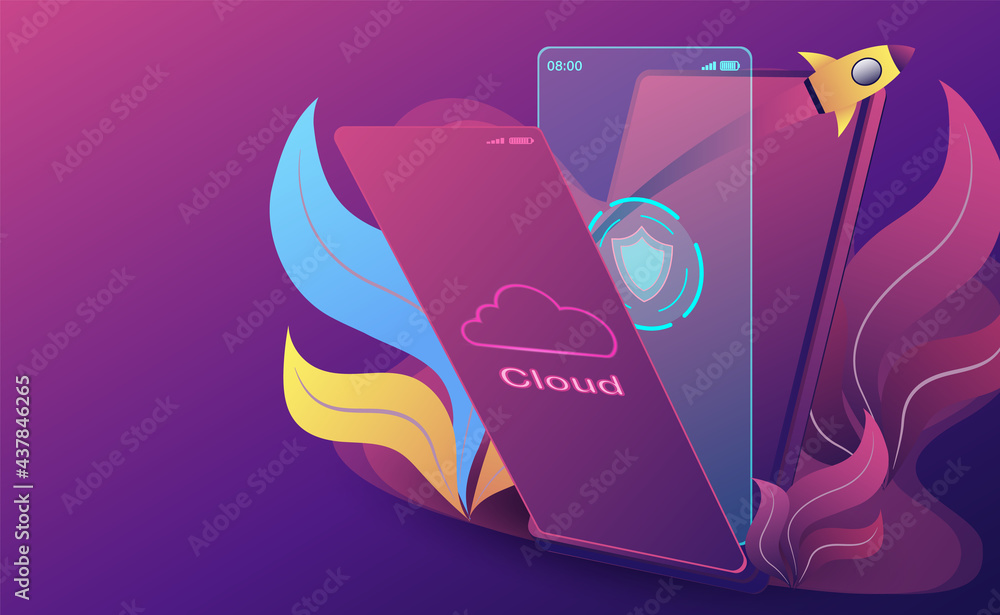 Poster cloud technology concept. online computing technology. big data flow processing concept. isometric f