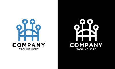 simple line art tech bridge symbol vector logo design.