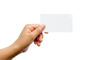 Fototapeta premium Hand holding paper isolated on white with the clipping path.