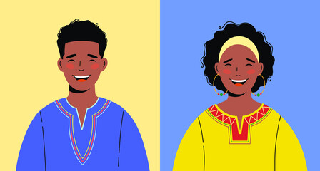 African-Americans in ethnic clothing. Illustration of black men and women. Great for avatars.