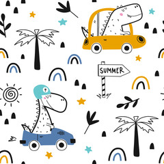 Cute seamless pattern with dinosaurs © rosypatterns
