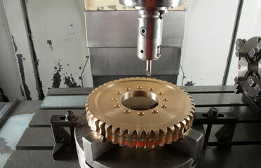 Metalworking CNC milling machine. Cutting metal modern processing technology.
