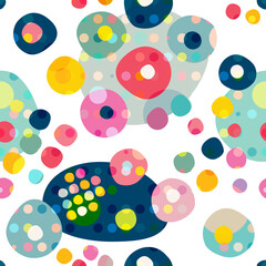 Seamless repeat pattern of colorfull circles, dots. Vector.