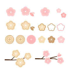 Obraz premium Set of pink Sakura flower icons isolated on white background vector illustration.