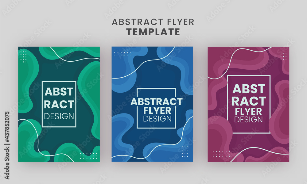 Aufkleber abstract flyer or template design with fluid art in three color options.