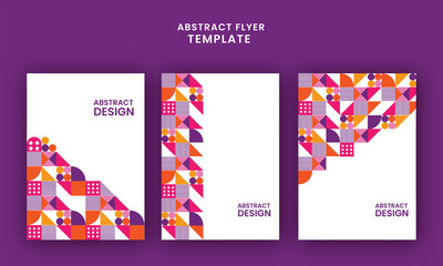 Abstract Template Or Flyer Design With Geometric Pattern In Three Options.
