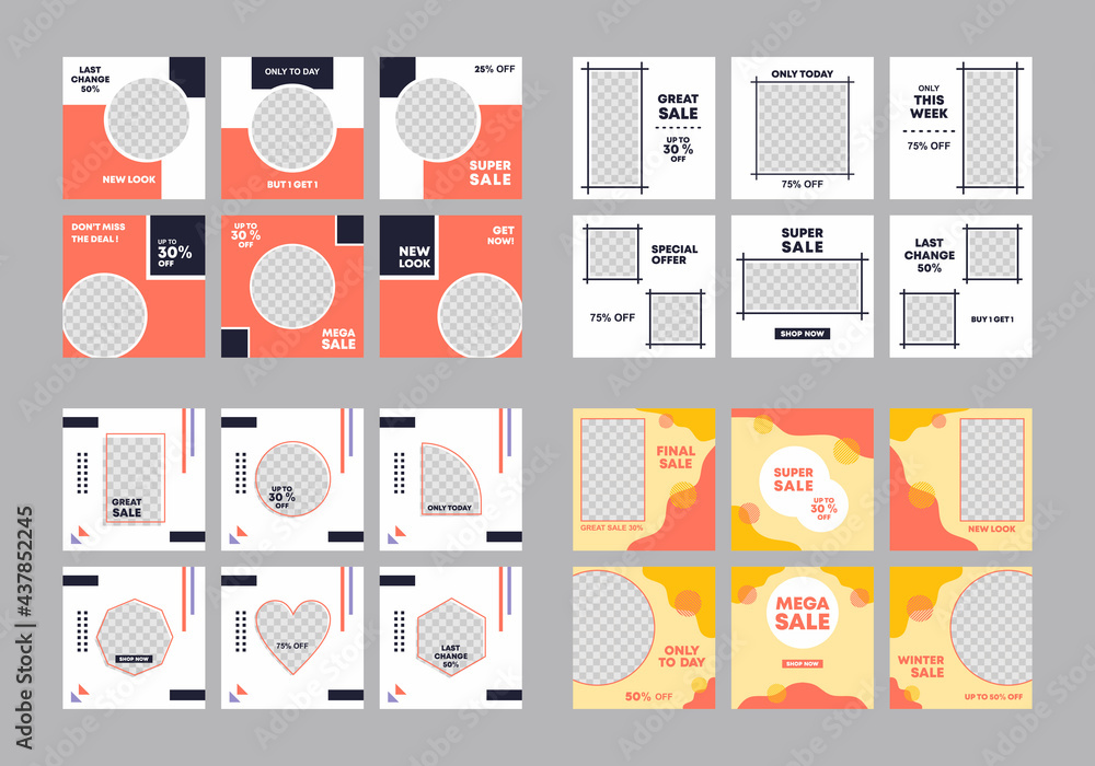 Poster set of editable minimal square banner template. colorful background color with stripe line shape. su