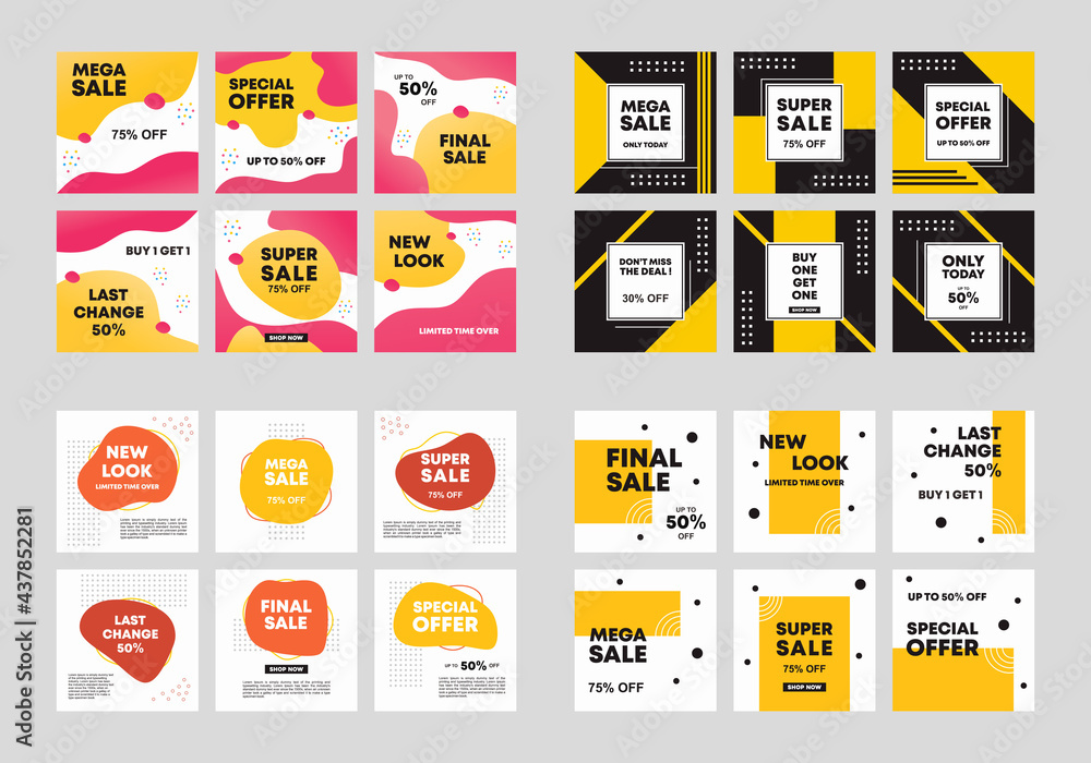 Poster set of editable minimal square banner template. colorful background color with stripe line shape. su