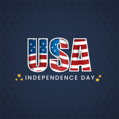 American Flag USA Font On Blue Star Pattern Background For Happy Independence Day.