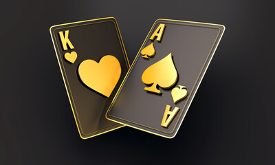 casino cards black gold 3d render