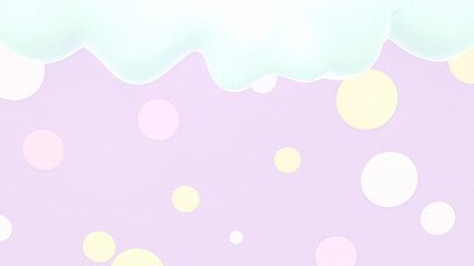 Soft pastel purple polka dot pattern background with melting cream. 3d rendering picture.