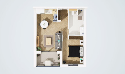 studio / appartement vue en plan 3d 02