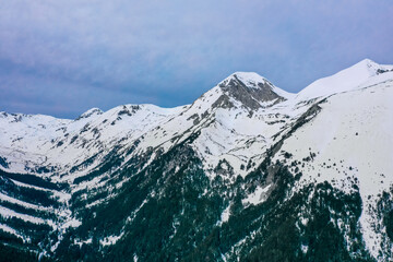 Alpine mountains on snow. Amazing, beautiful, stunning, good panorama of snowing hills. - 437855059