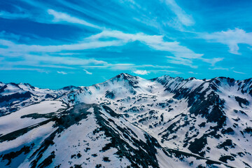 Beautiful snow mountains, amazing alpine heights. Good weather, blue sky. Himalaya panorama.