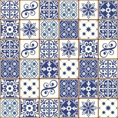 Gordijnen Blue Portuguese tiles pattern - Azulejos vector, fashion interior design tiles  © Wiktoria Matynia