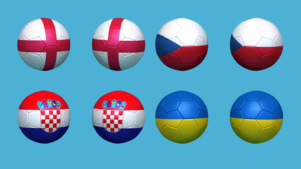Soccer football Match - Leather balls in national colors on a soccer. 3D Rendering 3d render illustration