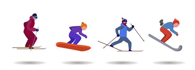 Fototapeta na wymiar ski, snowboarder, skier winter sport vector clip art set