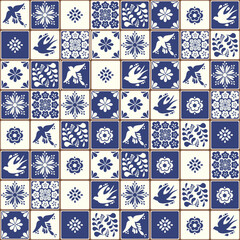 Image of Blue Portuguese tiles pattern - Azulejos vector, fashion interior design tiles  printed on Printed Glass Splashbacks