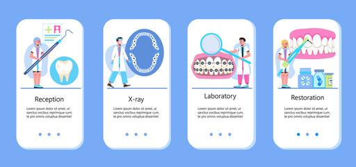 Naklejka premium Dentist concept vector for app. Caries, tartar or tooth cyst treatment.