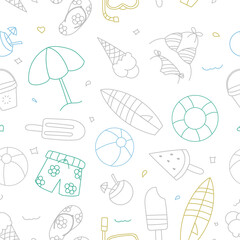 summer seamless pattern line art