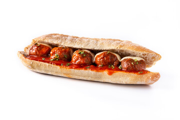 Meatball sub sandwich isolated on white background