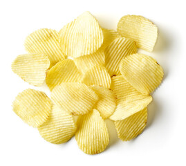 Potato chips isolated on white, from above