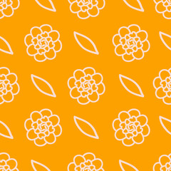 Orange Yellow Vector Retro Flower Bloom Seamless Pattern Background. Perfect for gift wrap, scrapbooking, packaging, fabric, stationery projects.