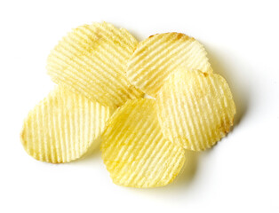 Potato chips isolated on white, from above