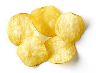 Potato chips isolated on white, from above
