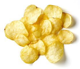 Potato chips isolated on white, from above
