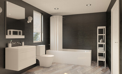 Fototapeta premium Scandinavian bathroom, classic vintage interior design. 3D rendering.