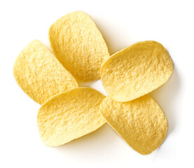 Potato chips isolated on white, from above