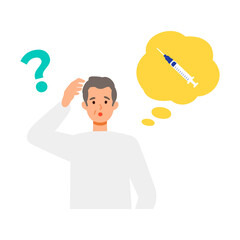 Elderly man is thinking about vaccination. Concept for coronavirus vaccination.