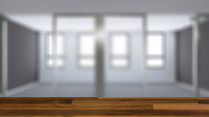 Background with empty table. Flooring. Open space office interior with like conference room. Mockup. 3D