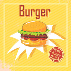 WOW. Vector vintage burger drawing.