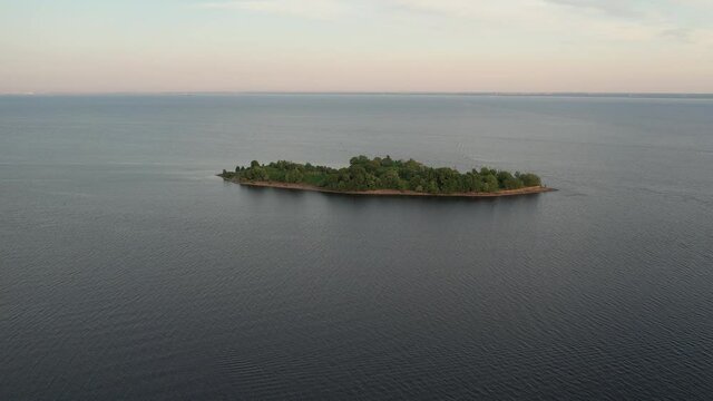 Aerial photography of an island on the Gulf of Finland. 4K video