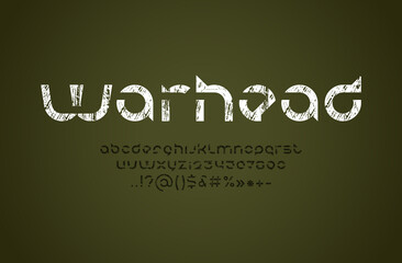 Stencil white font, round military alphabet, modern letters and numbers, vector illustration 10EPS