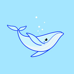 Cartoon whale, cute character for children. Vector illustration in cartoon style for abc book, poster, postcard. Animal alphabet - letter W.