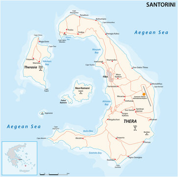 Vector map of the Santorini archipelago in the South Aegean Sea, Greece
