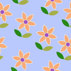 Seamless pattern of abstract yellow flowers on a light blue background for textile.