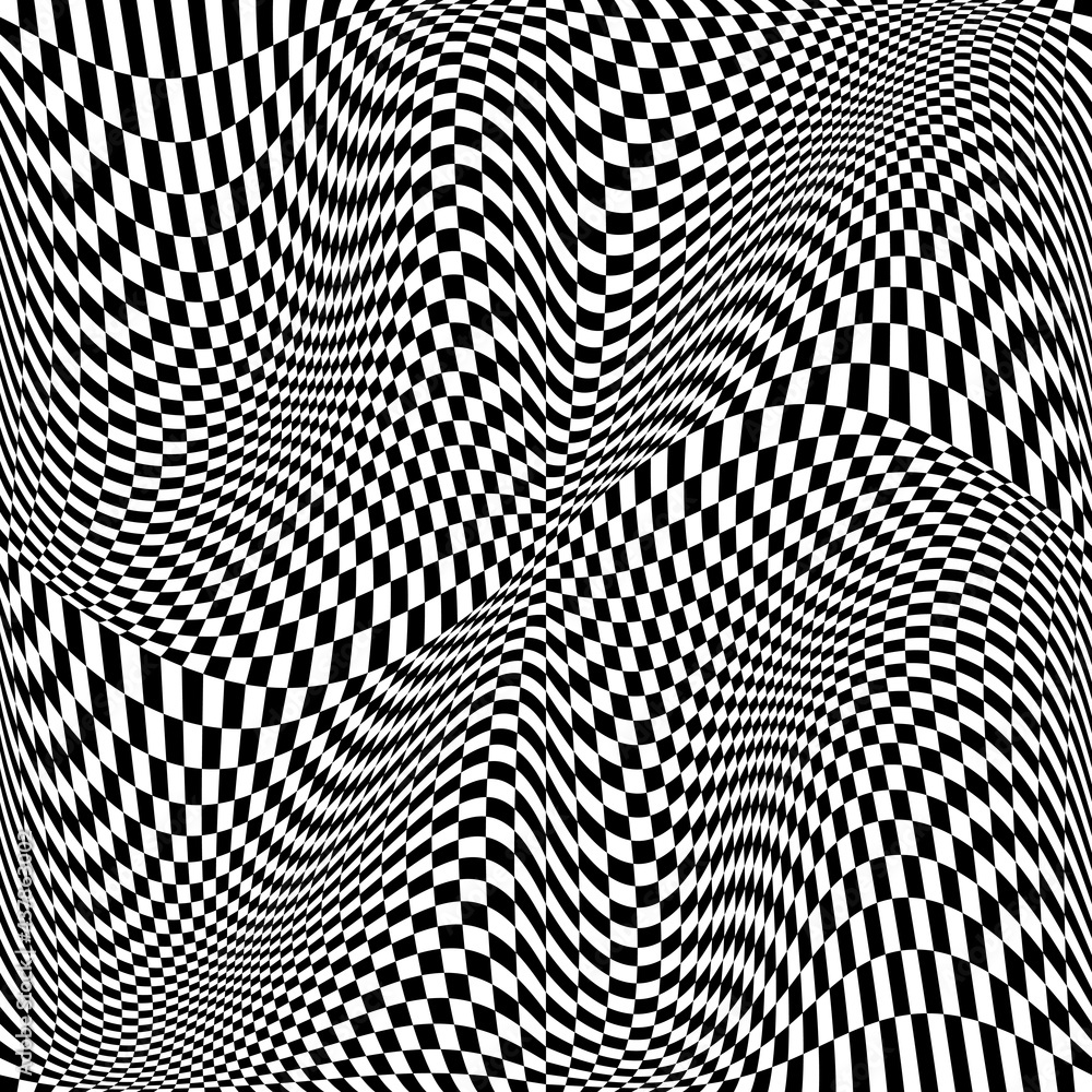 Poster 128X128 vector wavy flag. Checkered wace flag ornament. Flutters and seamless chess twisted 3d pattern.