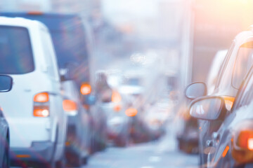 hot summer day on the road landscape in traffic jam / abstract urban view in traffic